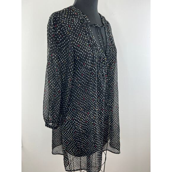 Patterson J. Kincaid Black 3/4 Sleeve Tie Neck Dot Print Women's Blouse Size M - Picture 2 of 11